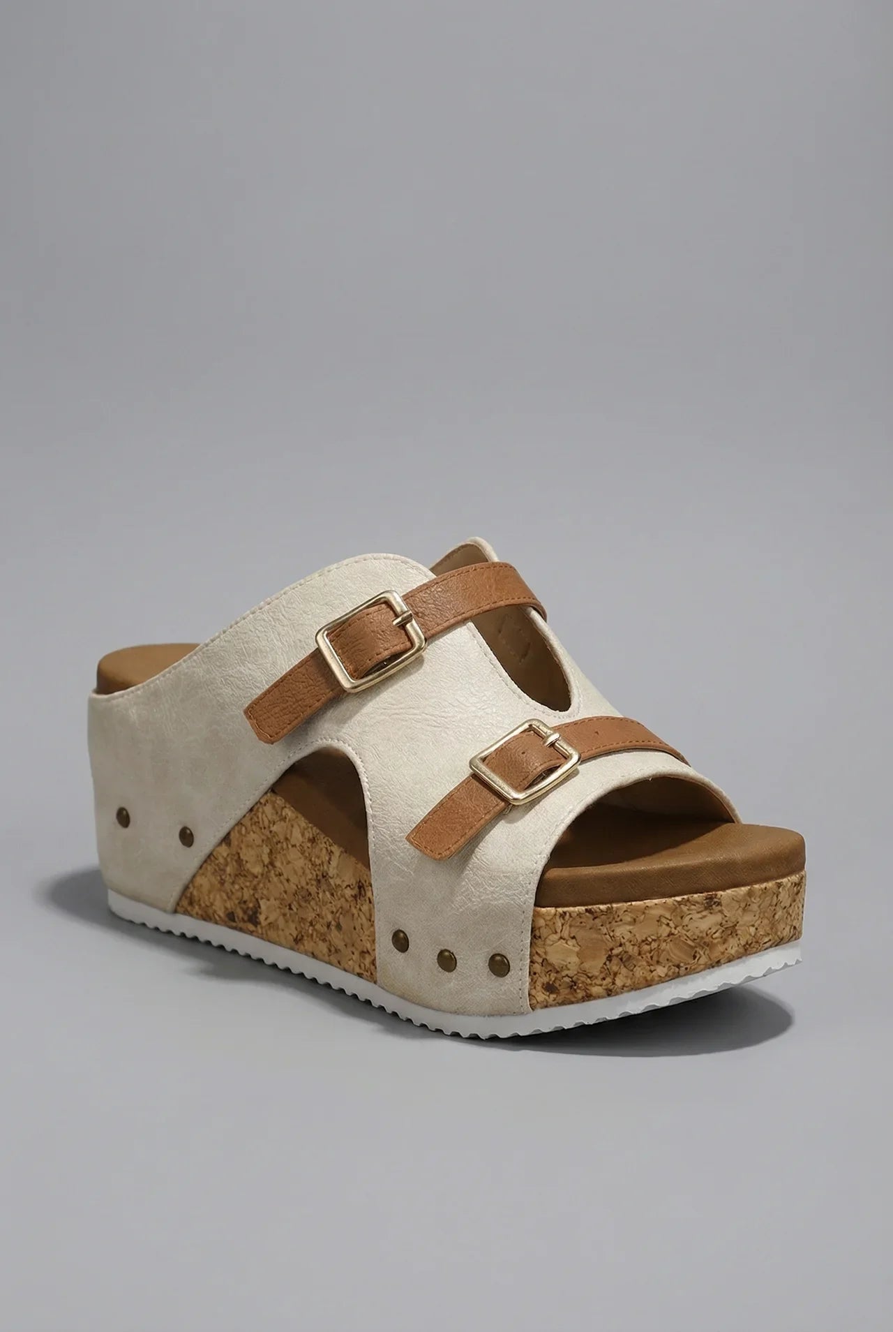 Women's Cork Platform Sandals Double Buckle Strap Wedge Open Toe Fashion Footwear