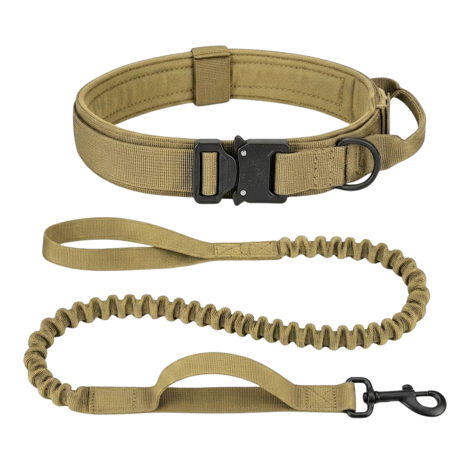 Tactical Dog Collar and Leash Set Adjustable Nylon with Shock Absorbing Bungee