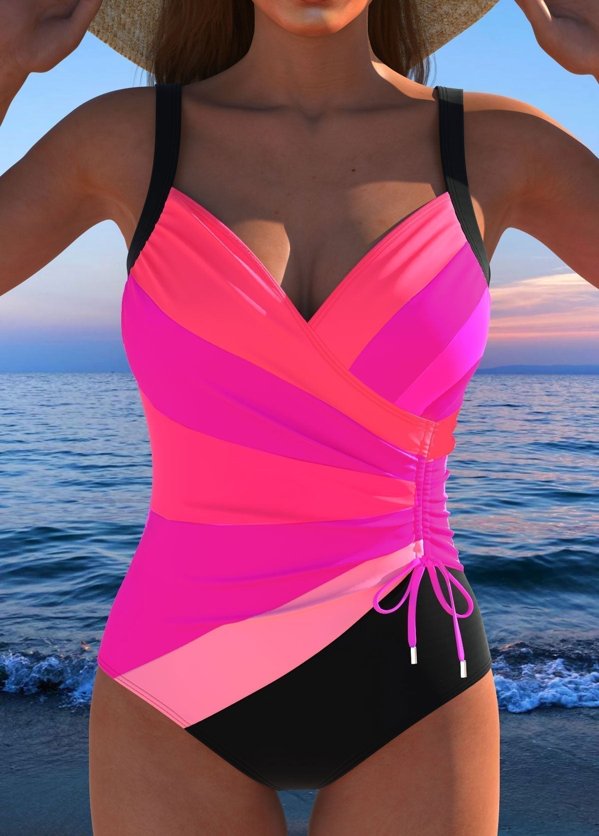 One-piece swimsuit — surplice neckline for beach and vacation