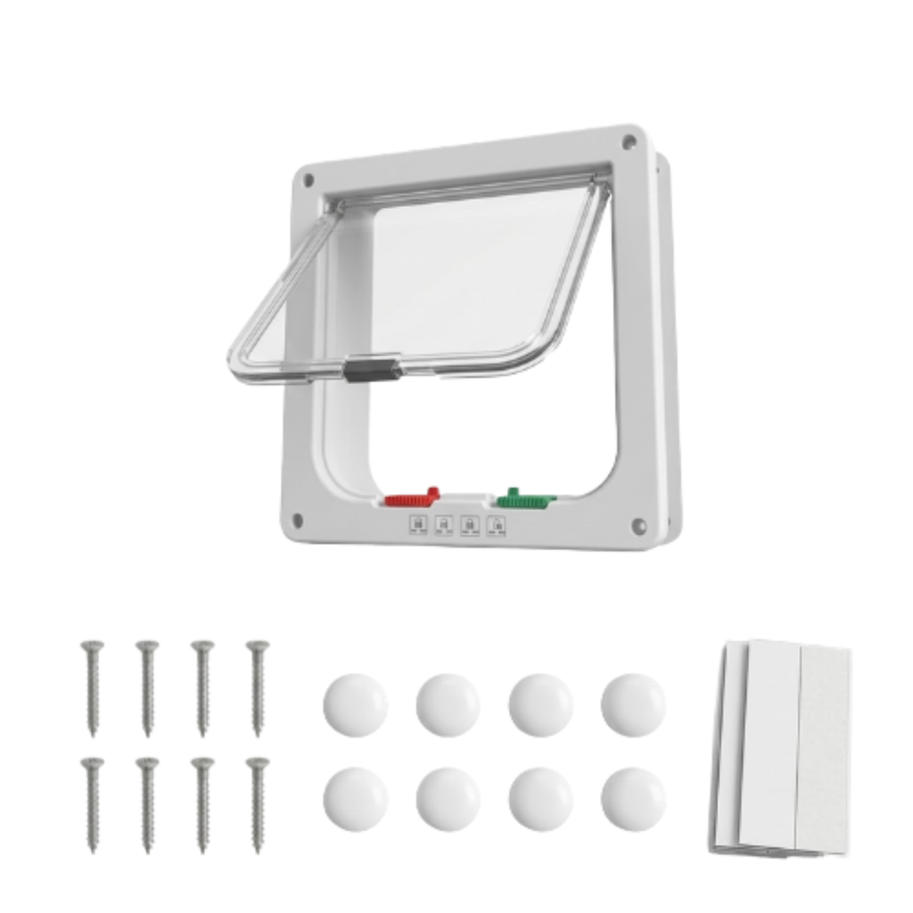 Cat Flap Door ABS Plastic 4 Way Locking Security Pet Gate for Dogs and Kittens