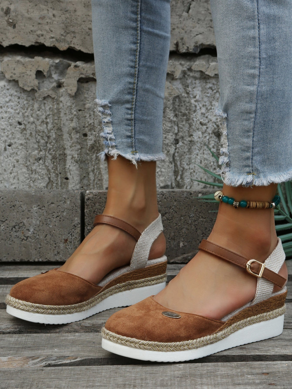 Women's espadrilles - woven sole ankle strap summer vacation