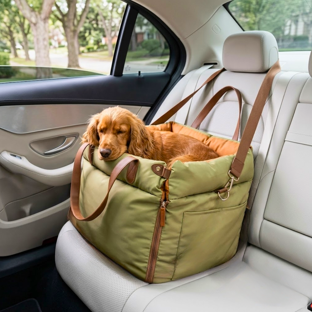 Dog Car Seat Bed with Safety Belt and Secure Straps for Travel