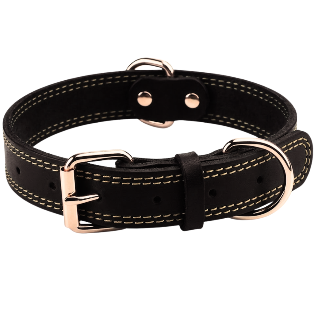 Genuine Leather Dog Collar Durable Heavy-Duty Pet Collar with Double D-Ring