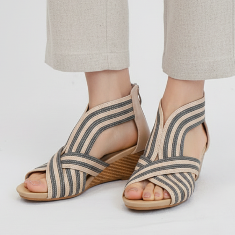 Women's Strappy Wedge Sandals Open Toe Crossover Platform Comfort Walking Shoes