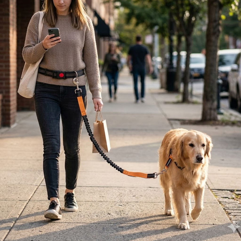 Hands Free Dog Leash Adjustable Waist Belt Reflective Bungee Leash Polyester Blend