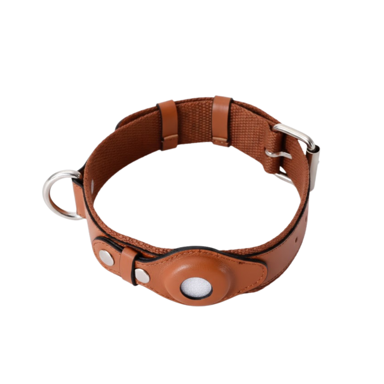 Leather Dog Collar for Airtag Integrated Tracker Holder Pet Supplies with Buckle