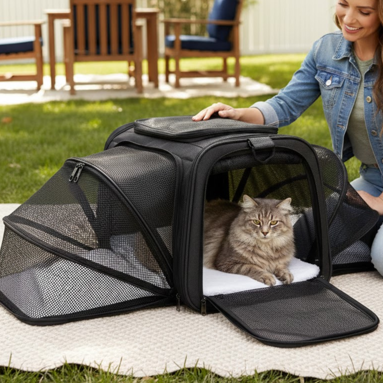 Expandable Soft-Sided Pet Carrier with Breathable Mesh for Small Dogs and Cats