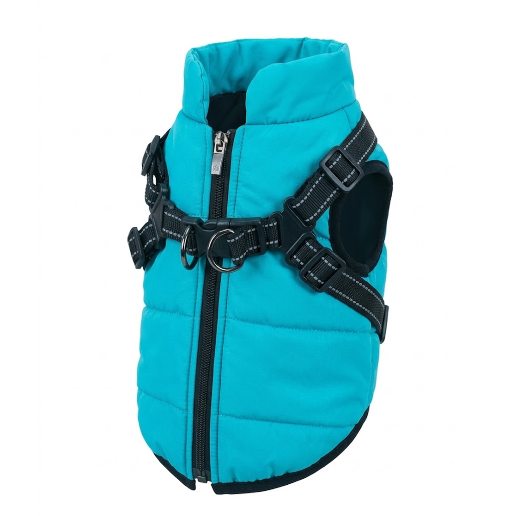 Waterproof Dog Coat with Integrated Harness Reflective Vest Fleece Lined Pet Jacket