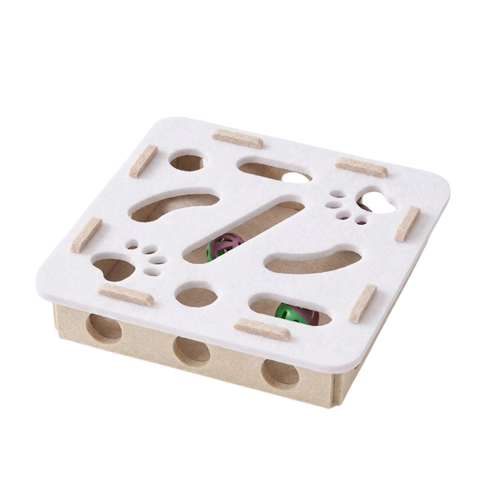 Interactive Cat Puzzle Toy Box with Balls and Suede Felt for Indoor Exercise