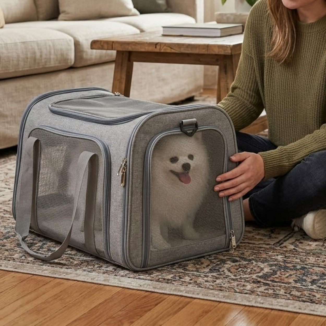 Soft Sided Pet Carrier for Small Dogs and Medium Cats with Mesh Ventilation
