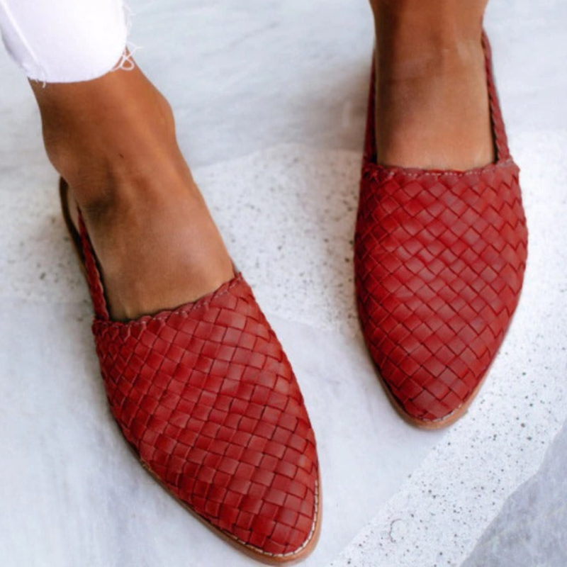 Women's flat braided sandals - open slingback summer shoes - daily casual