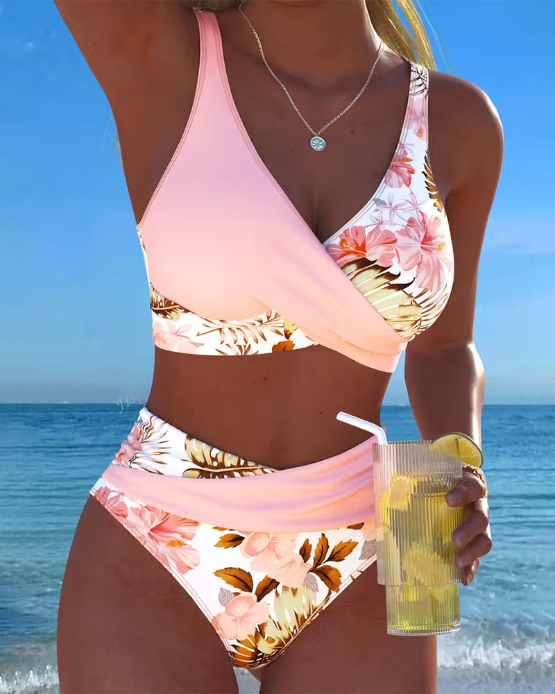 Floral Print Split Bikini Set
