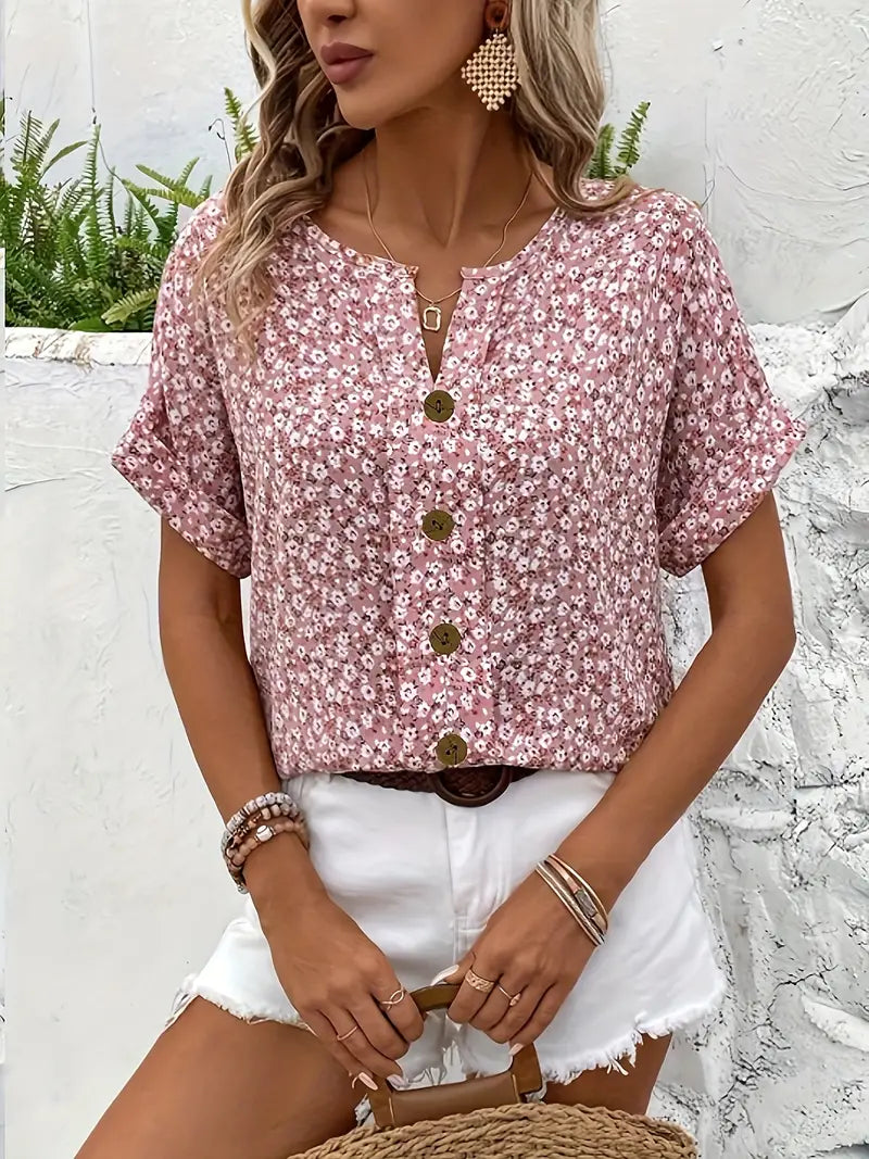Women's floral print blouse — button-up top for daily wear