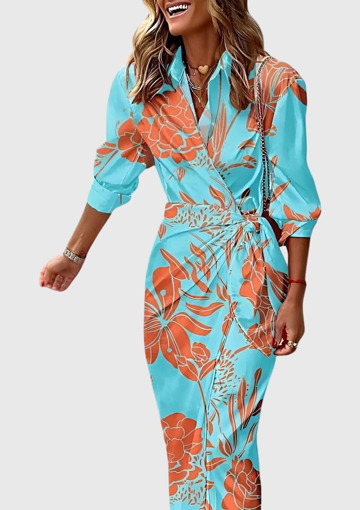 Midi wrap dress | printed collar dress for daily wear