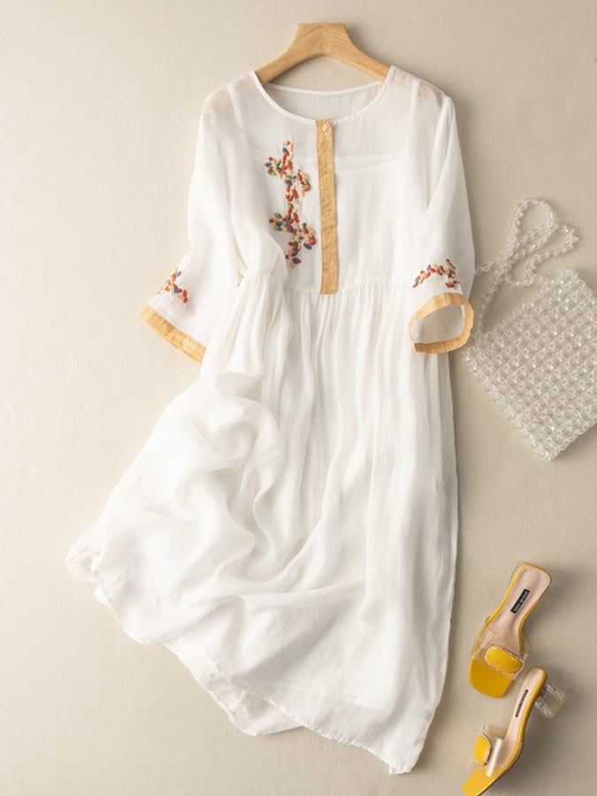 Women's embroidered dress | cotton and linen blend with loose fit