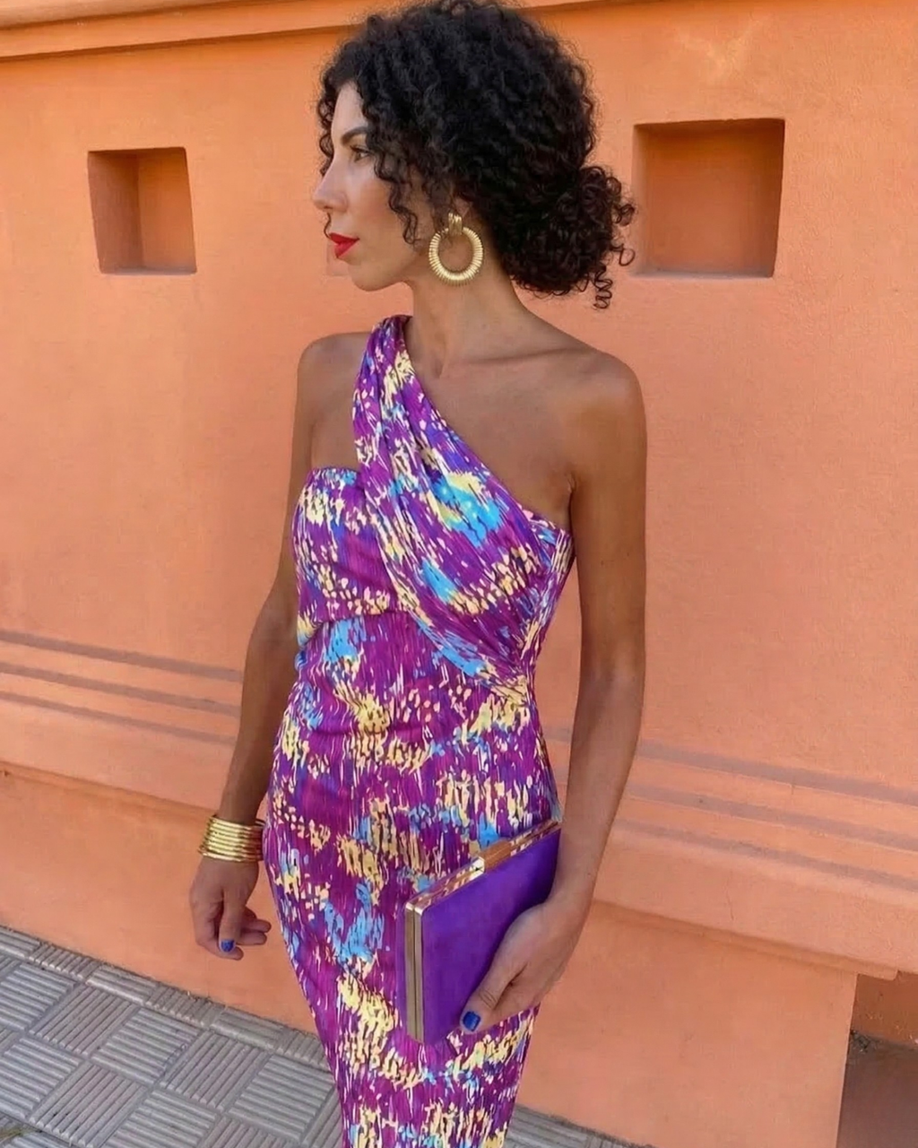 Asymmetric One-Shoulder Midi Dress