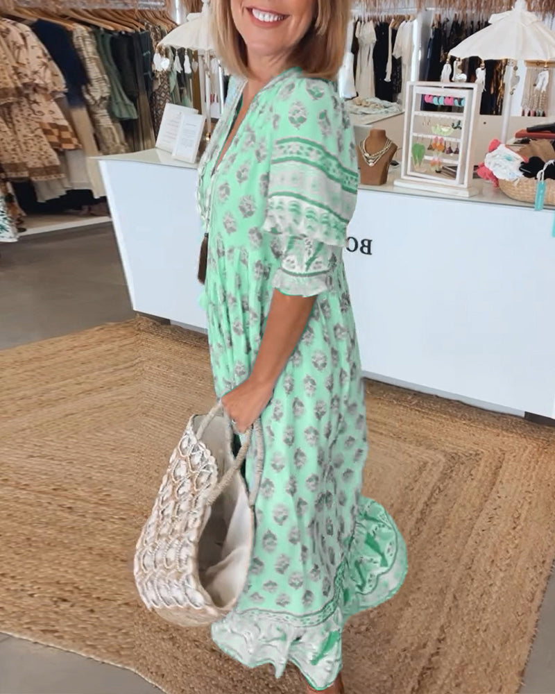 Women's V-neck printed dress | relaxed fit for daily wear