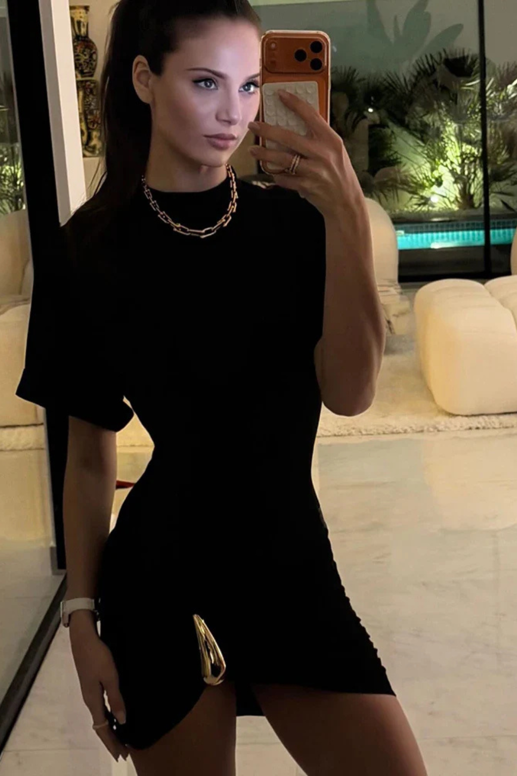 Bodycon Mini Dress Short Sleeve High Neck Ruched Wedding Guest Evening Dress
