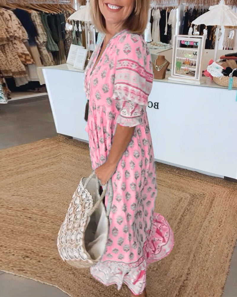 Women's V-neck printed dress | relaxed fit for daily wear