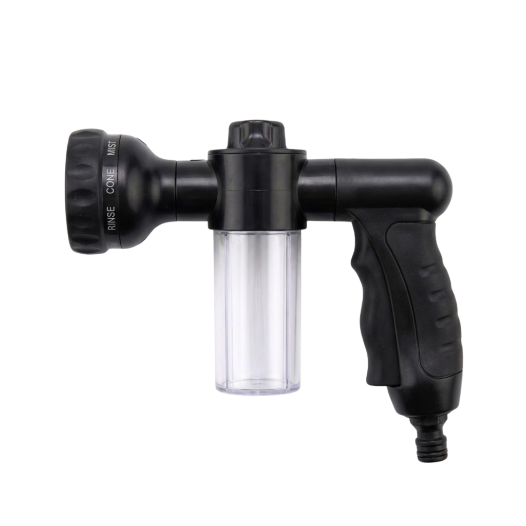 Pet Shower Sprayer Nozzle with Foam Soap Dispenser for Adjustable Dog Bath Cleaning