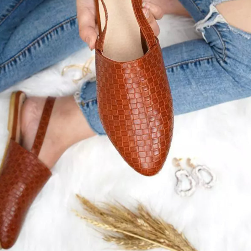 Women's flat braided sandals - open slingback summer shoes - daily casual