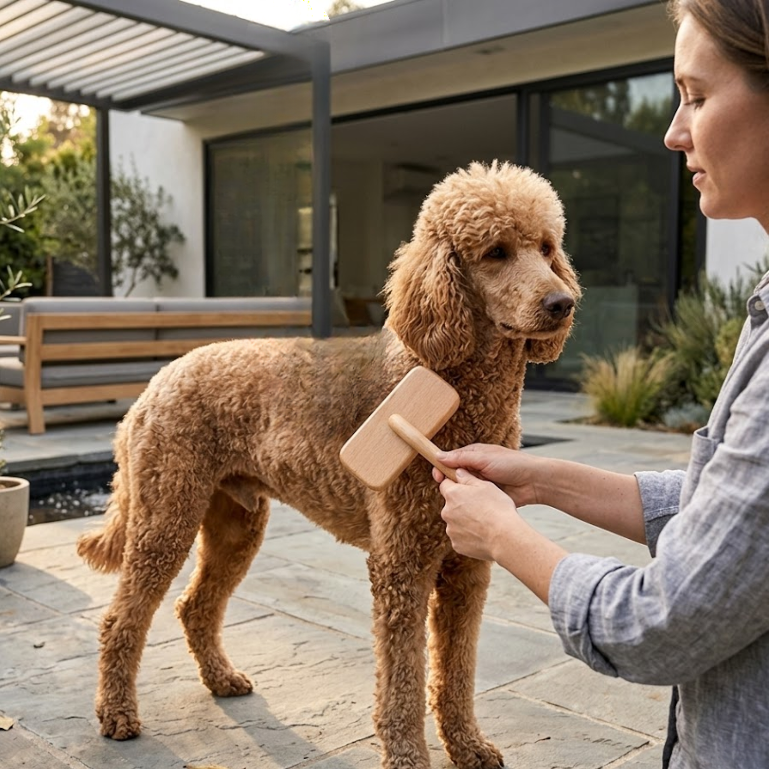 Dog Pin Brush with Wooden Handle Professional Pet Grooming Needle Comb for Hair