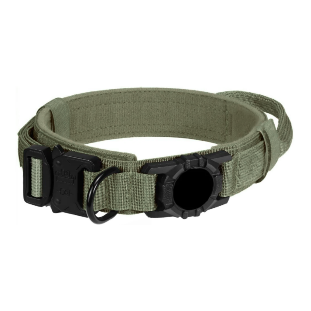 Tactical AirTag Dog Collar with Control Handle and Metal Buckle for Medium Large Dogs