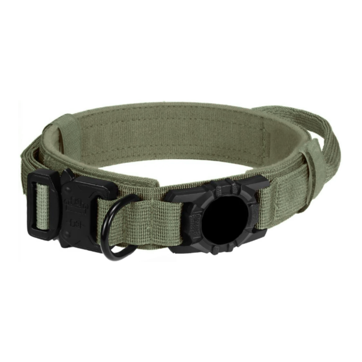Tactical AirTag Dog Collar with Control Handle and Metal Buckle for Medium Large Dogs