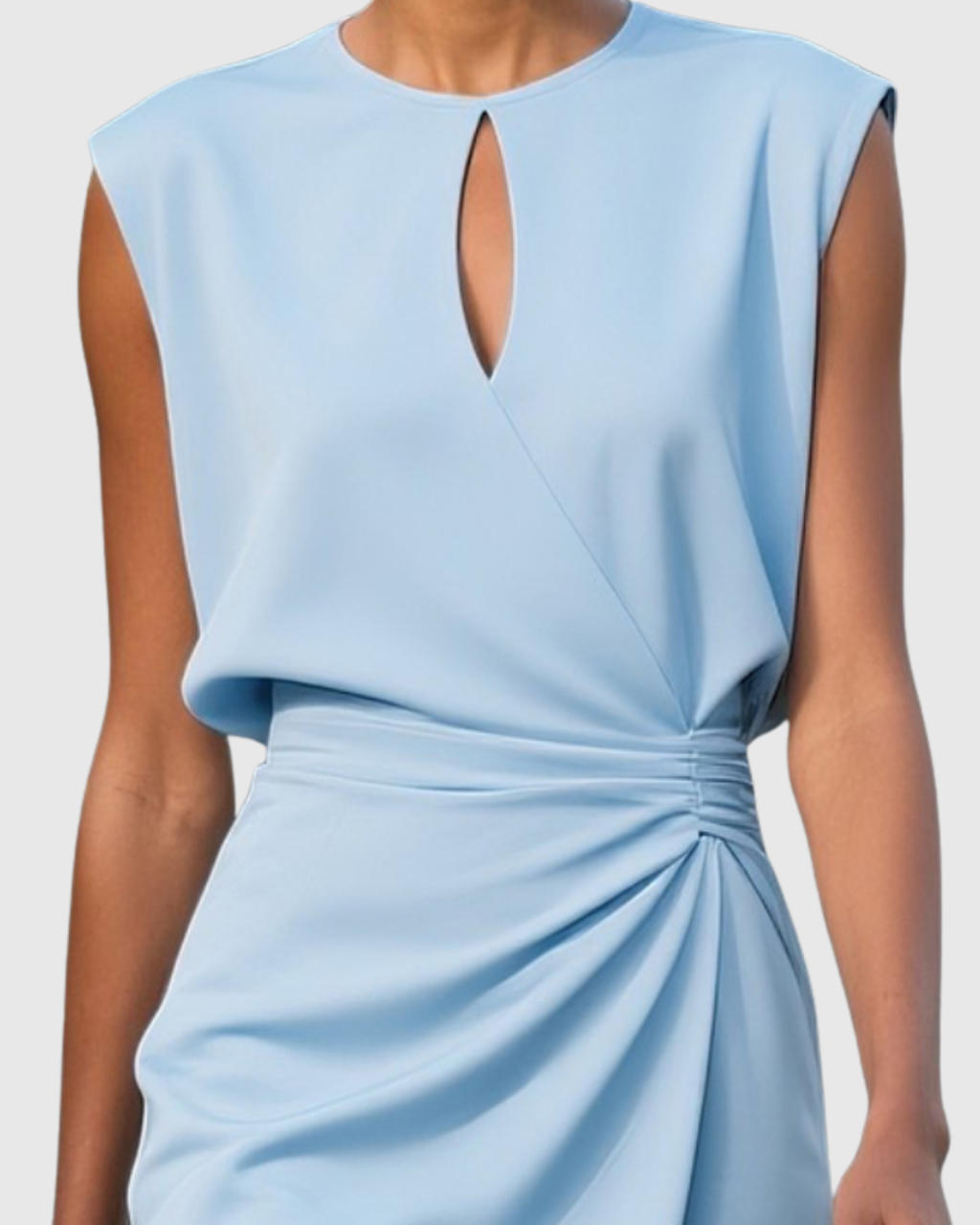 Sleeveless midi dress | fitted side-gather work dress