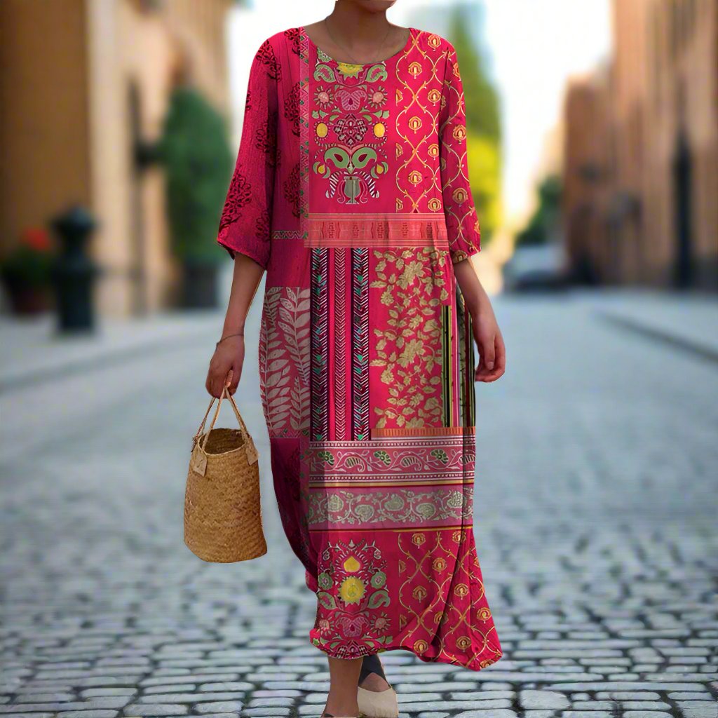 Women's bohemian maxi dress | cotton ethnic print for summer outings