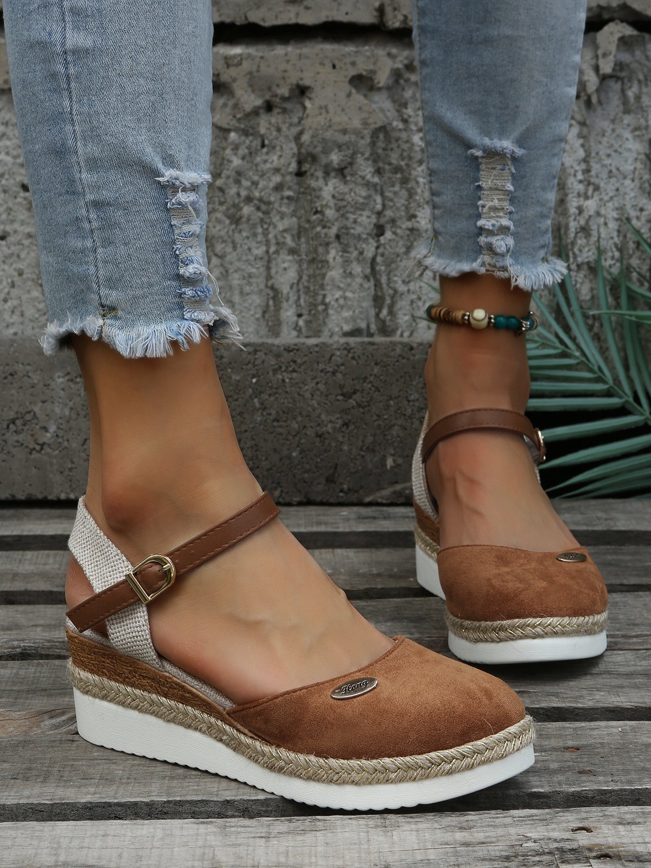 Women's espadrilles - woven sole ankle strap summer vacation