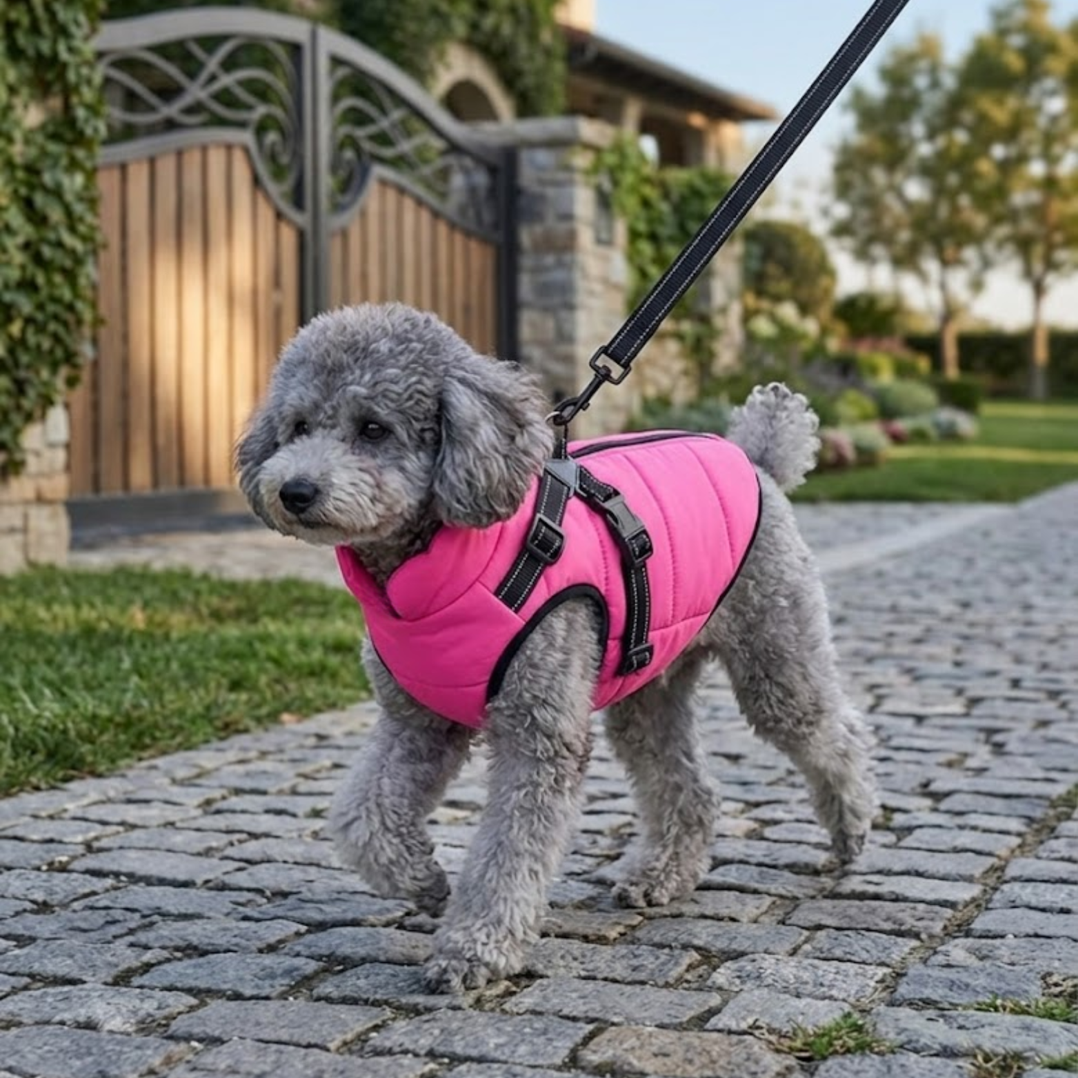 Waterproof Dog Coat with Integrated Harness Reflective Vest Fleece Lined Pet Jacket