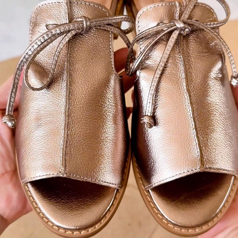 Metallic Leather Open Toe Sandals
