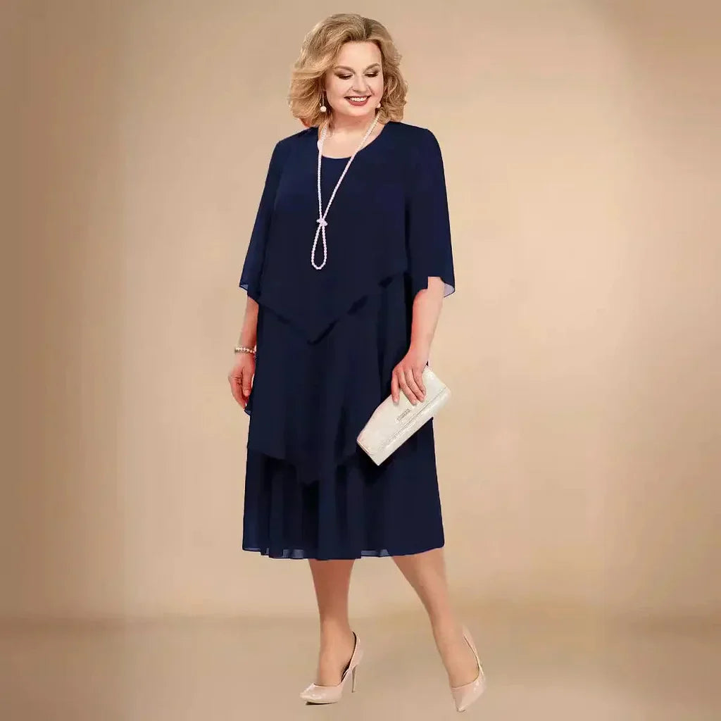 Plus size chiffon dress — asymmetrical midi for formal occasions