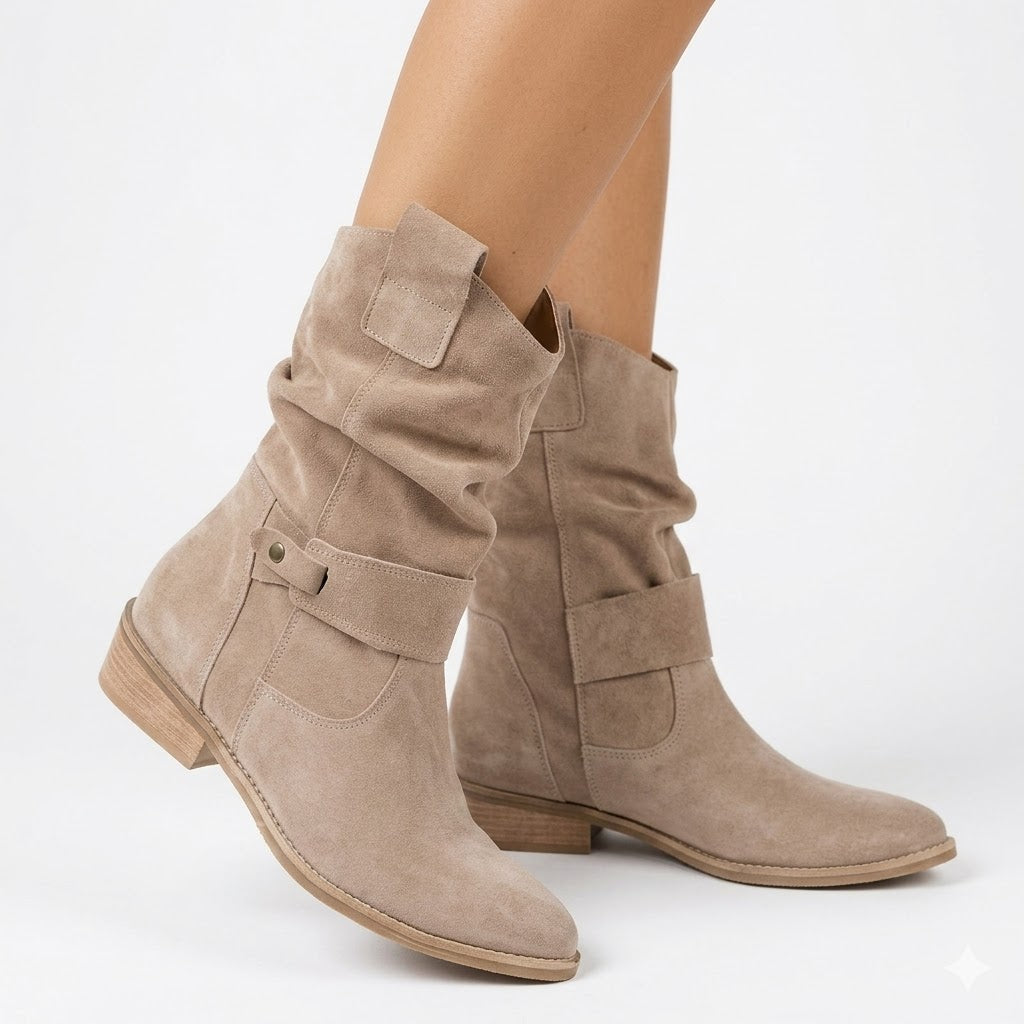 Women's Ankle Boots Faux Suede Slouchy Low Heel Buckle Strap Casual