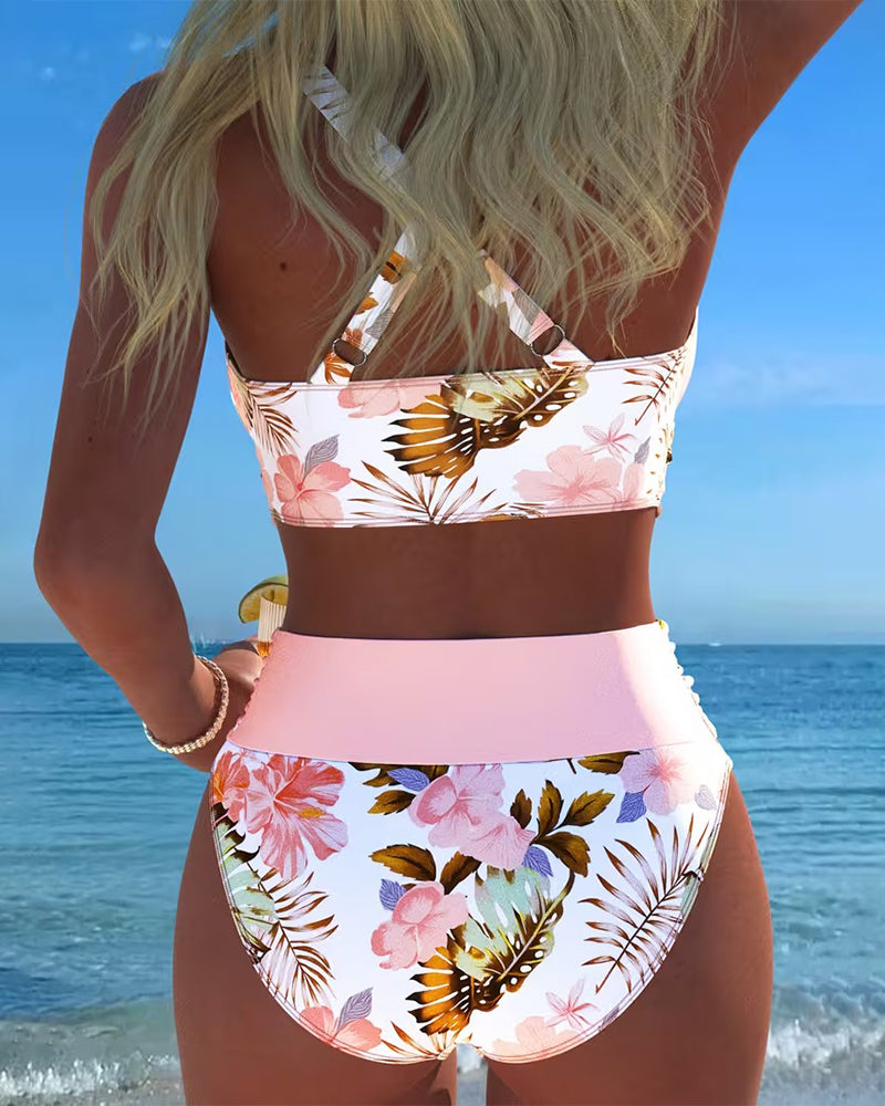 Floral Print Split Bikini Set