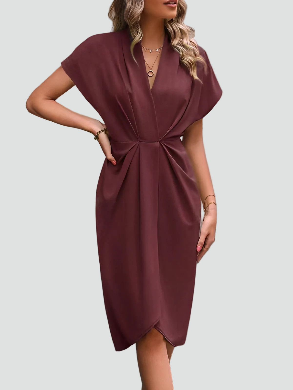V-Neck Tailored Wrap Dress