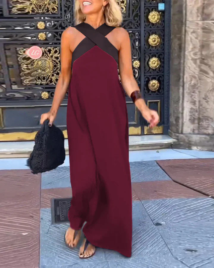Women's Maxi Dress Cross Neck Sleeveless Summer