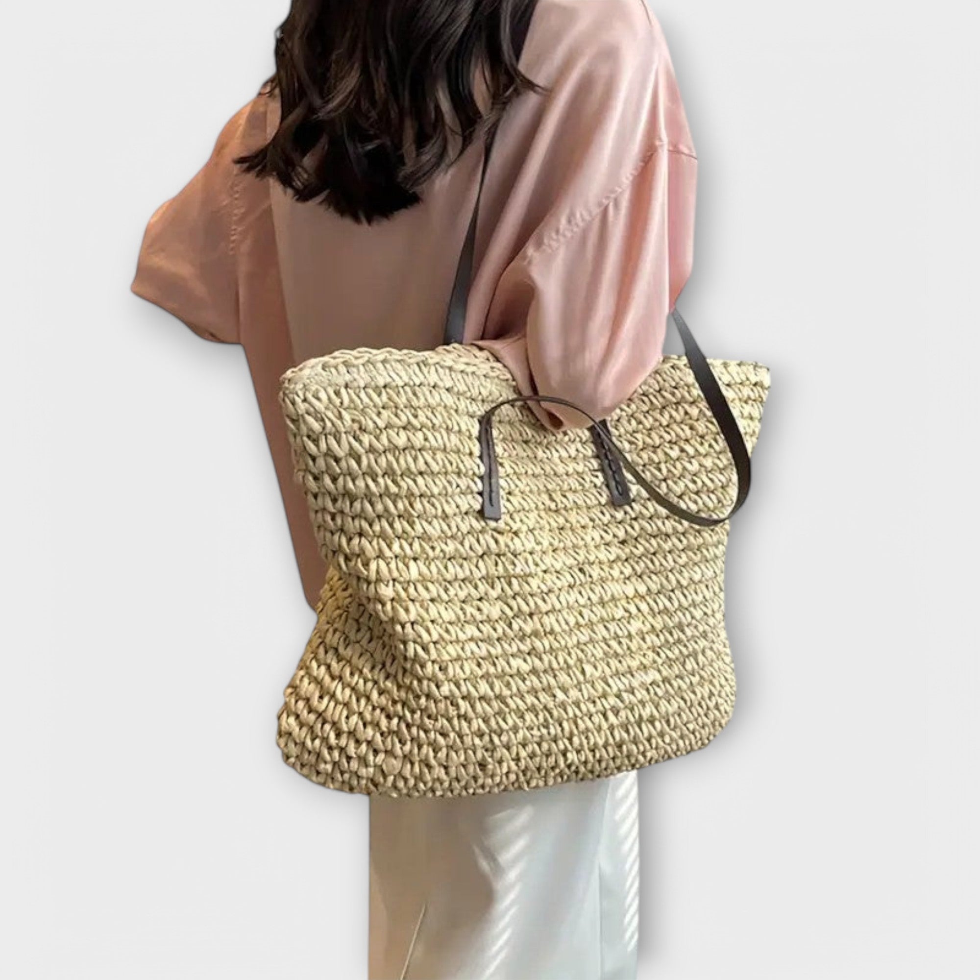 Woven Straw Tote Handbag