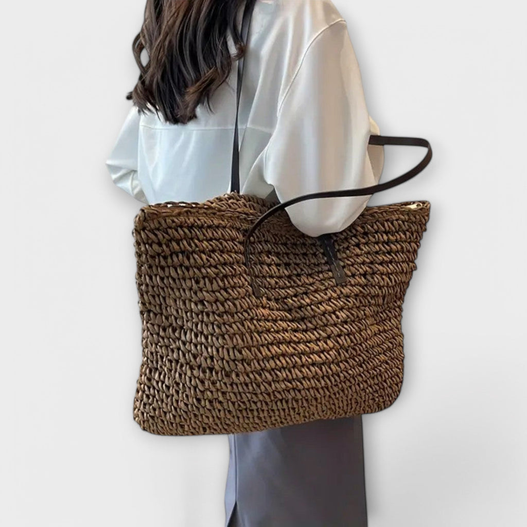 Woven Straw Tote Handbag