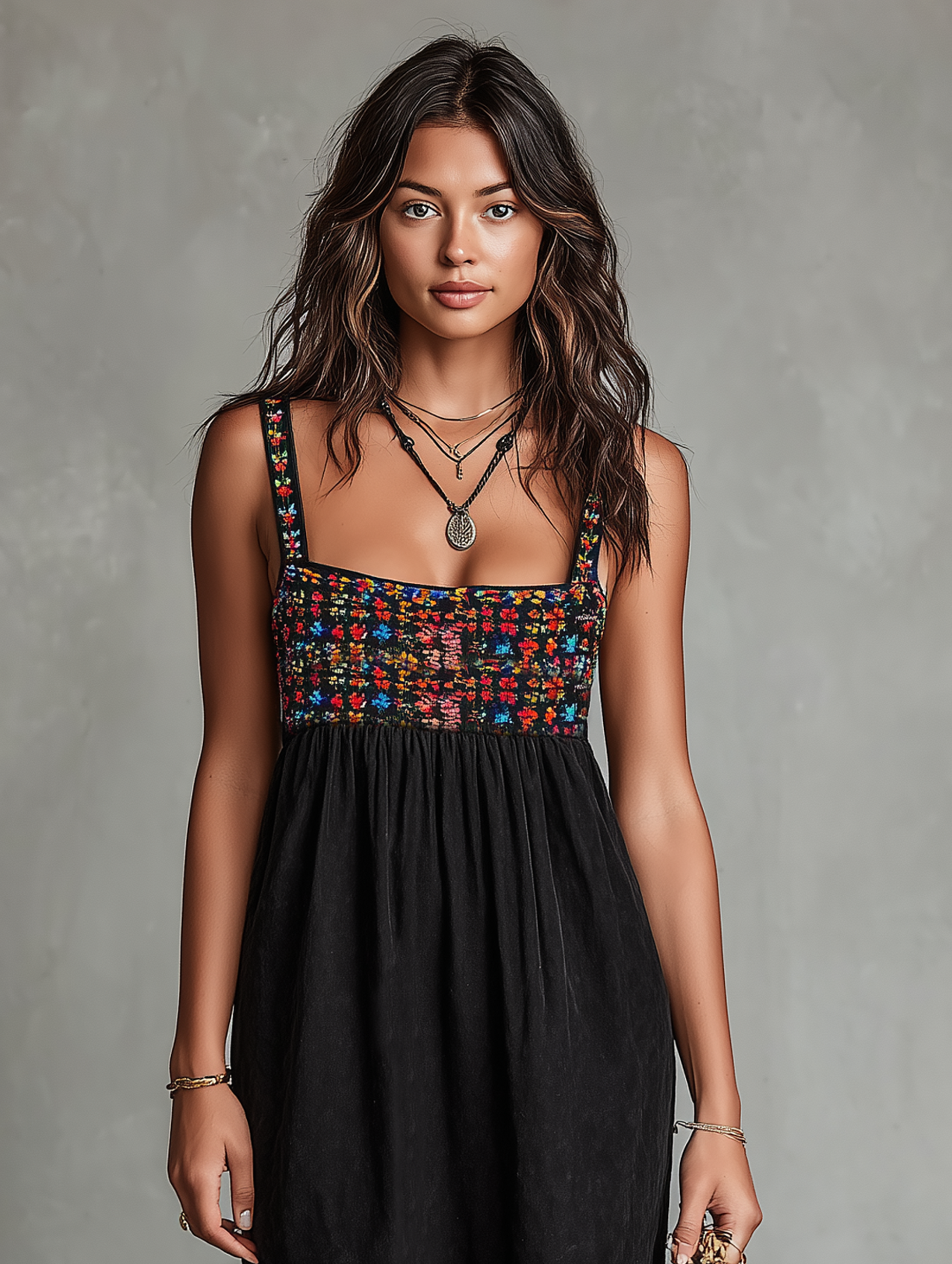 Embroidered Faux Suede Midi Dress