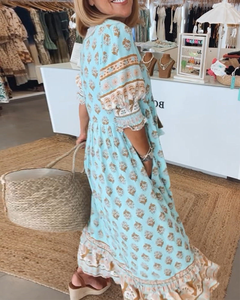 Women's V-neck printed dress | relaxed fit for daily wear