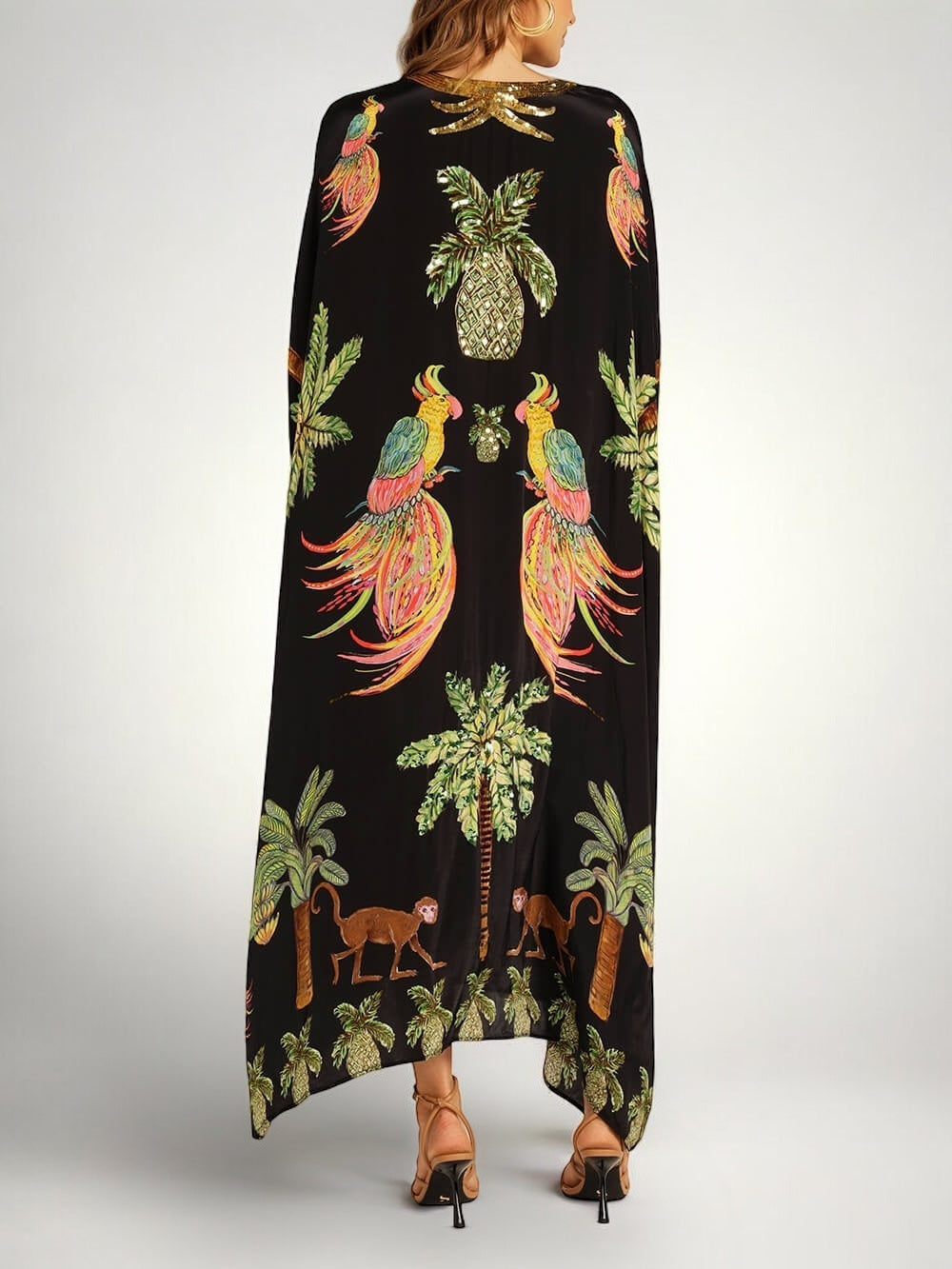 Tropical Print Sequin Kaftan Dress