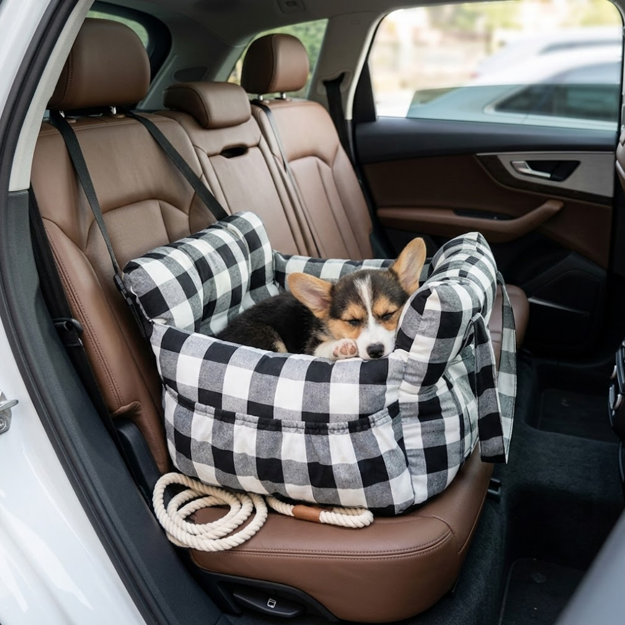 Dog Car Seat Bed with Safety Belt and Secure Straps for Travel