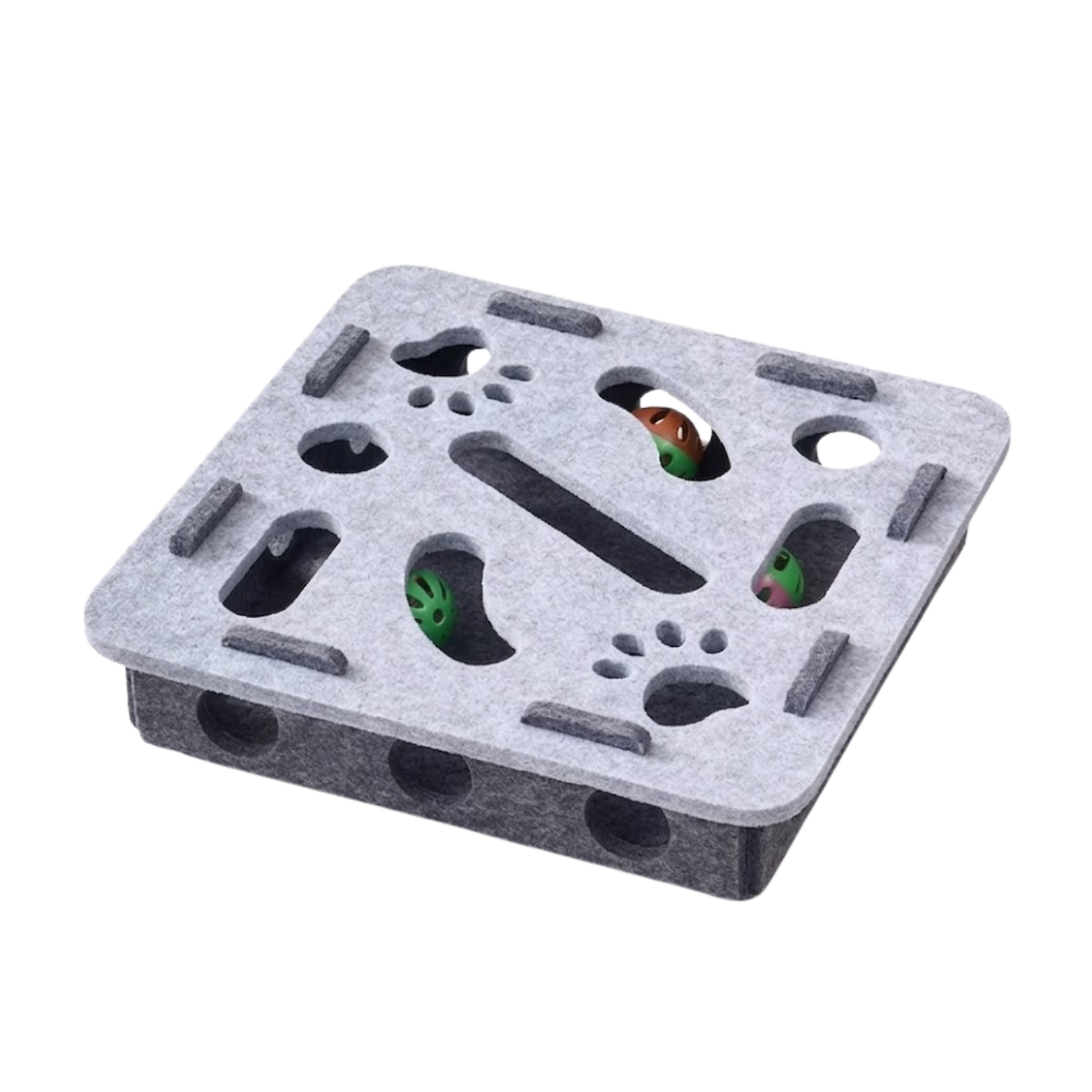 Interactive Cat Puzzle Toy Box with Balls and Suede Felt for Indoor Exercise