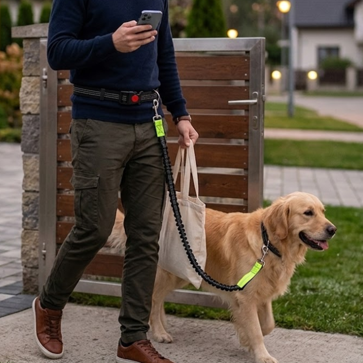 Hands Free Dog Leash Adjustable Waist Belt Reflective Bungee Leash Polyester Blend