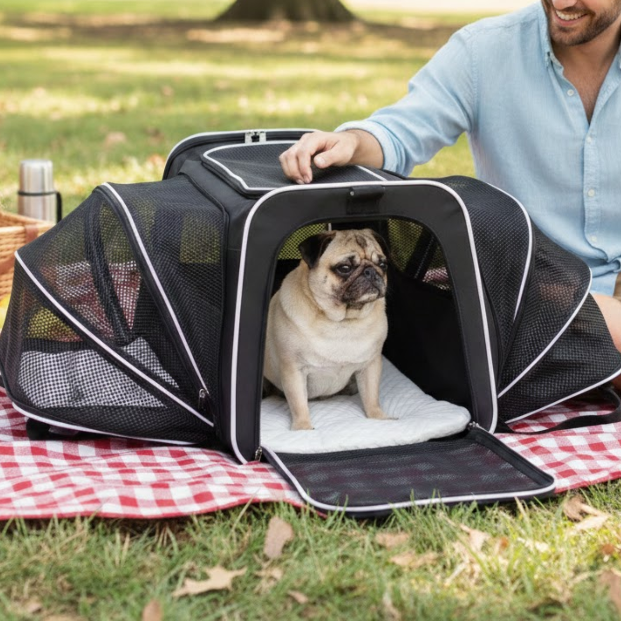Expandable Soft-Sided Pet Carrier with Breathable Mesh for Small Dogs and Cats