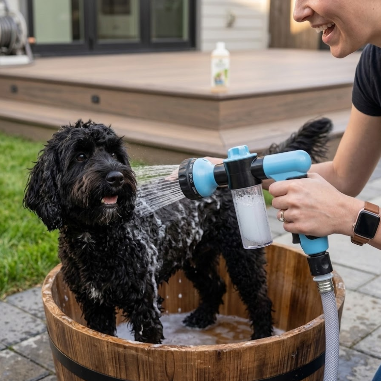 Pet Shower Sprayer Nozzle with Foam Soap Dispenser for Adjustable Dog Bath Cleaning