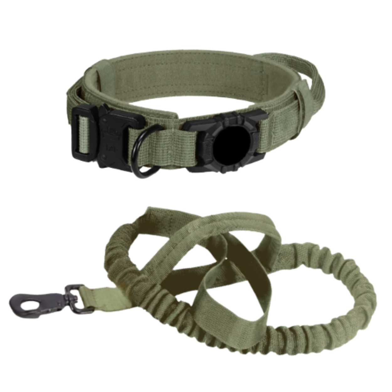 Tactical AirTag Dog Collar with Control Handle and Metal Buckle for Medium Large Dogs