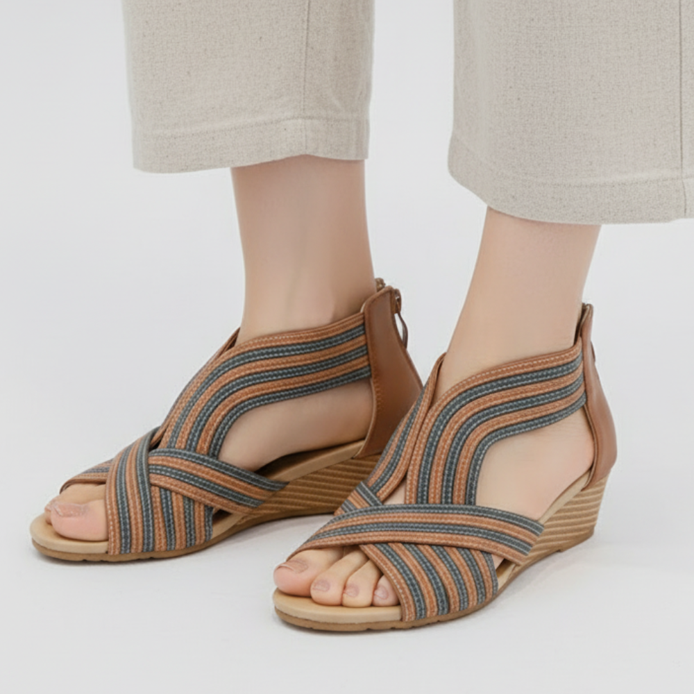 Women's Strappy Wedge Sandals Open Toe Crossover Platform Comfort Walking Shoes